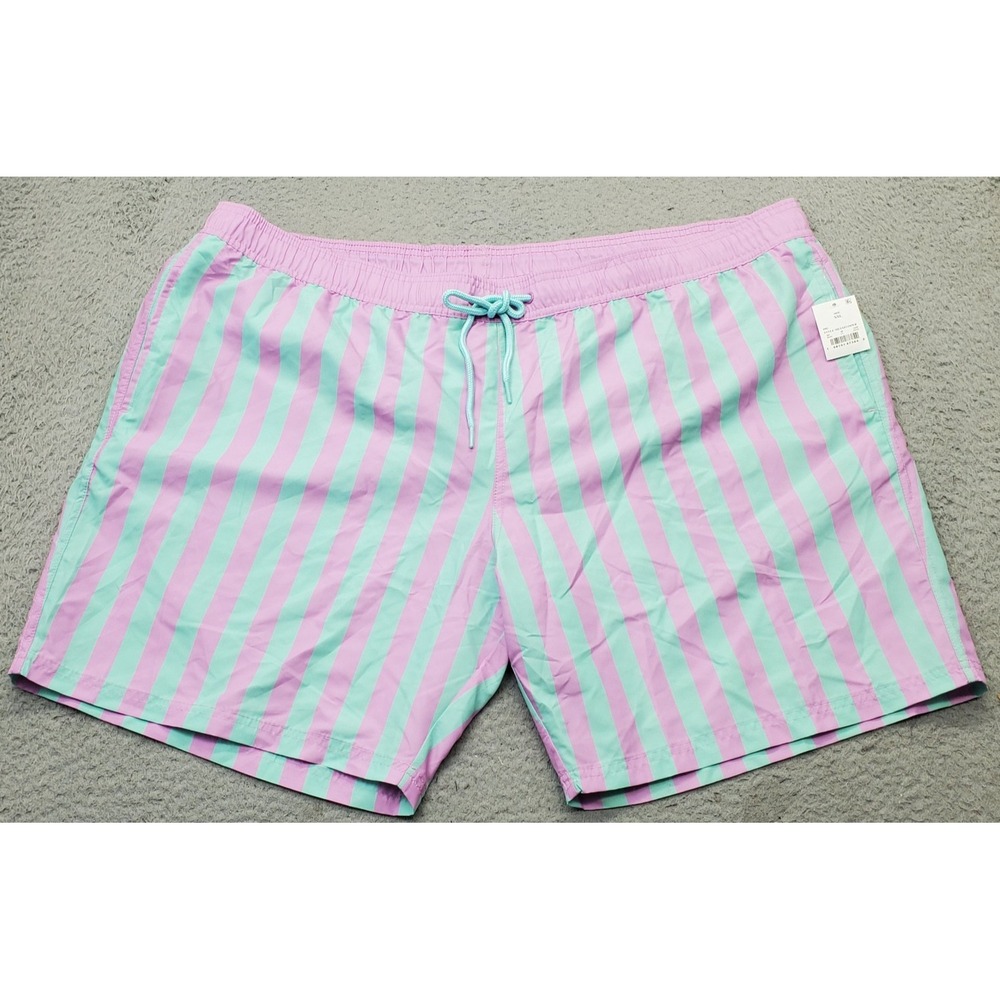 Mad Engine‎ Swim Shorts Mens 2XL Multi Striped Thermal Lined Swimwear Drawstring